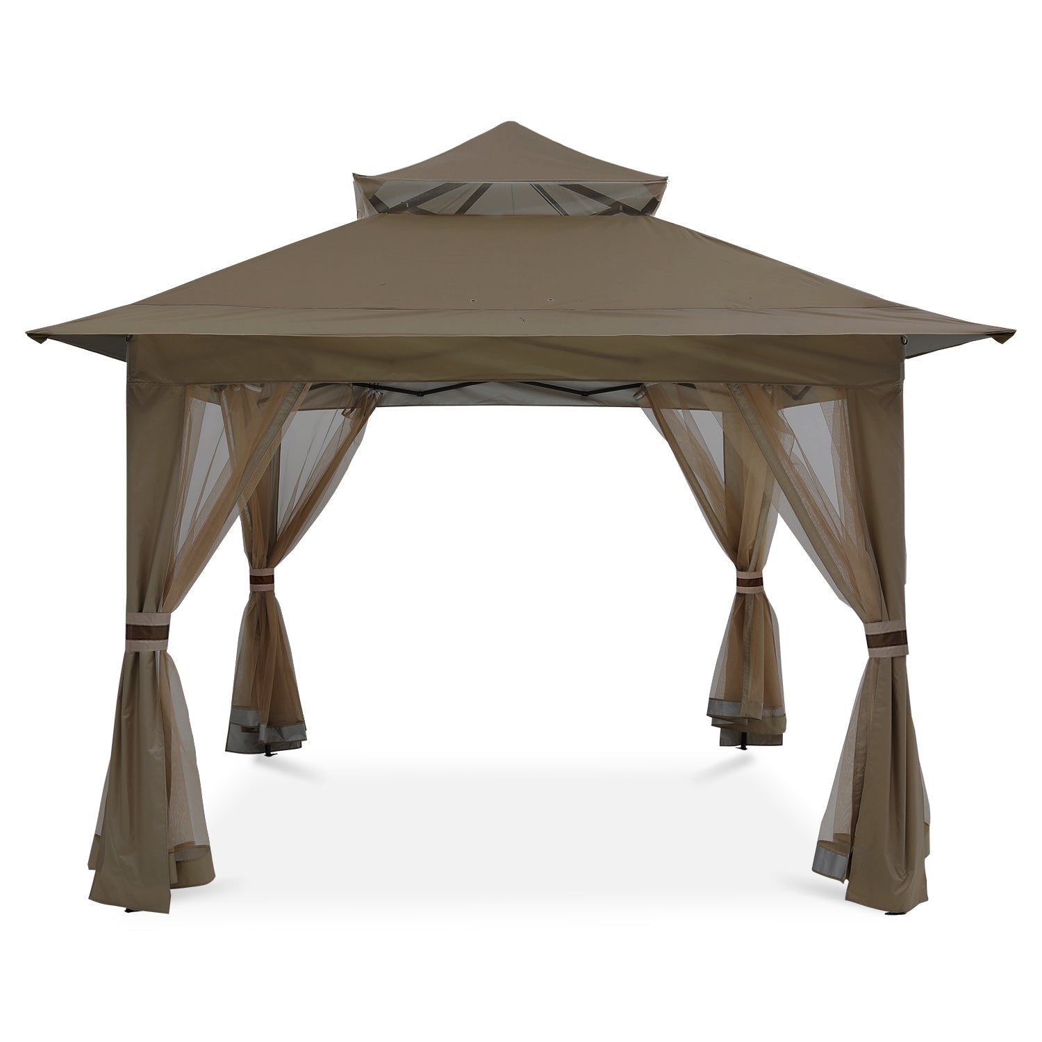 ABCCANOPY タープテント 大型 3m×3m|ワンタッチガーデンテント 8-10人用 蚊帳付き メッシュスクリーン 防虫テント UVカット 撥水・耐水 庭 日除け 虫除け対策 3段階調節 ブラウン