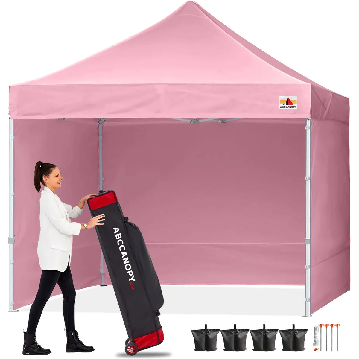 ABCCANOPY タープテント 2.5mx2.5m/3mx3m 屋根用ポール付き 横幕4枚(サイドシート3枚 ドアシート1枚付き) ファスナーで連結 大型テント 3段階調節 キャスターバッグ付き 高強度 商用テント