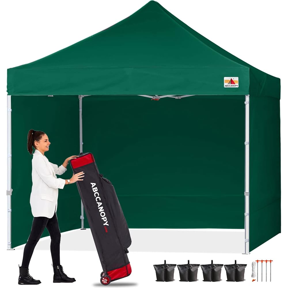 ABCCANOPY タープテント 2.5mx2.5m/3mx3m 屋根用ポール付き 横幕4枚(サイドシート3枚 ドアシート1枚付き) ファスナーで連結 大型テント 3段階調節 キャスターバッグ付き 高強度 商用テント