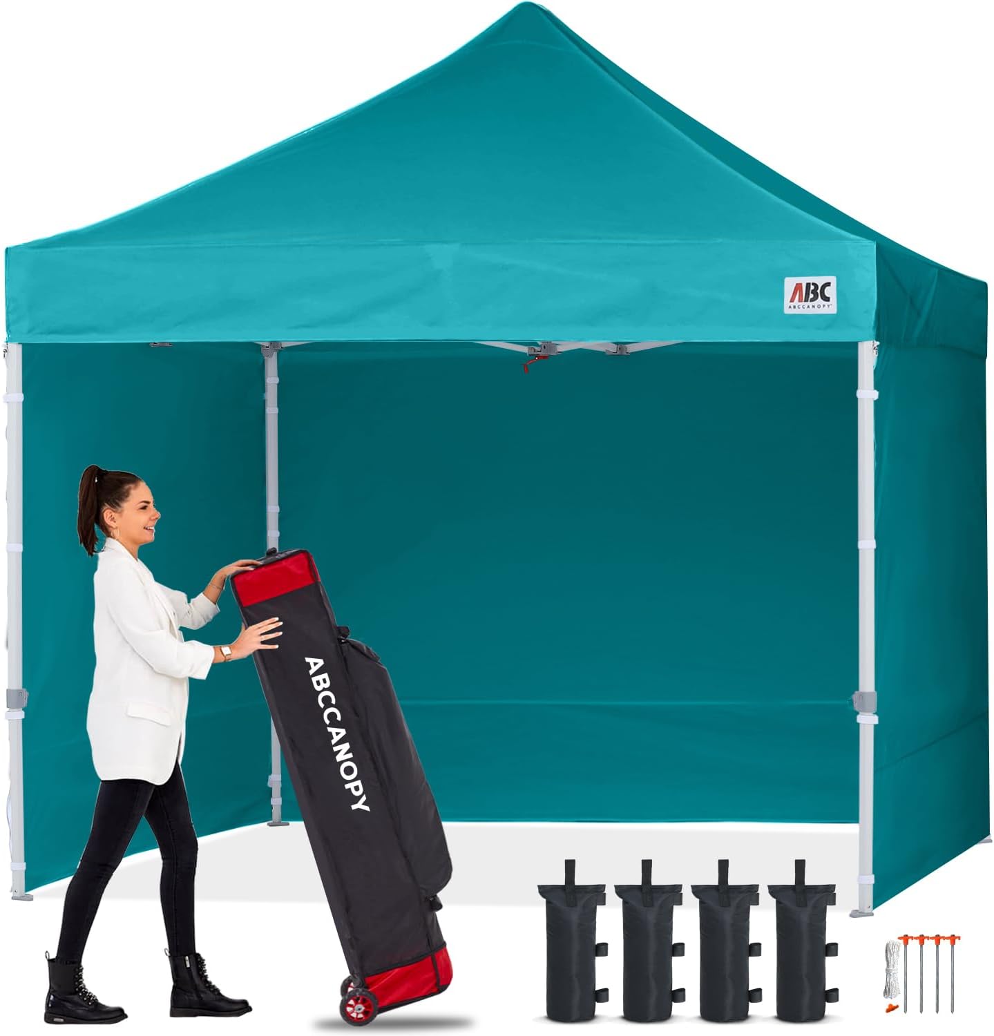 ABCCANOPY タープテント 2.5mx2.5m/3mx3m 屋根用ポール付き 横幕4枚(サイドシート3枚 ドアシート1枚付き) ファスナーで連結 大型テント 3段階調節 キャスターバッグ付き 高強度 商用テント