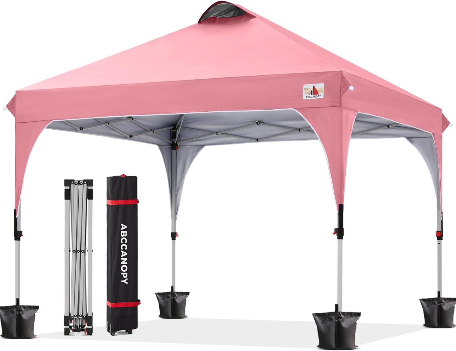 ABCCANOPY ワンタッチテント 大型 約2.5m×2.5m/ 約3m×3mキャンプ ビーチ 裏庭用 3段階調節 天井ベンチレーション付き 高耐水圧 遮熱 UVカット キャスターバッグ付き 付属品完備 ピンク