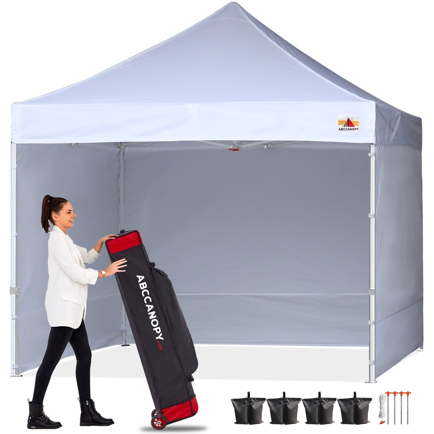 ABCCANOPY タープテント 2.5mx2.5m/3mx3m 屋根用ポール付き 横幕4枚(サイドシート3枚 ドアシート1枚付き) ファスナーで連結 大型テント 3段階調節 キャスターバッグ付き 高強度 商用テント
