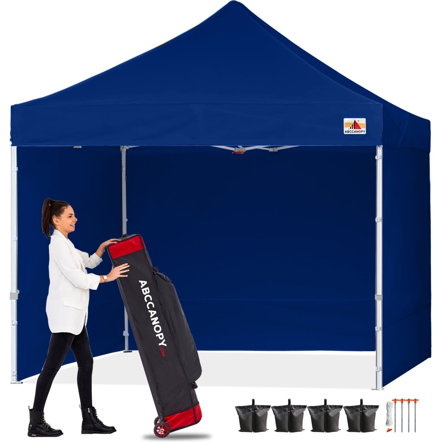 ABCCANOPY タープテント 2.5mx2.5m/3mx3m 屋根用ポール付き 横幕4枚(サイドシート3枚 ドアシート1枚付き) ファスナーで連結 大型テント 3段階調節 キャスターバッグ付き 高強度 商用テント