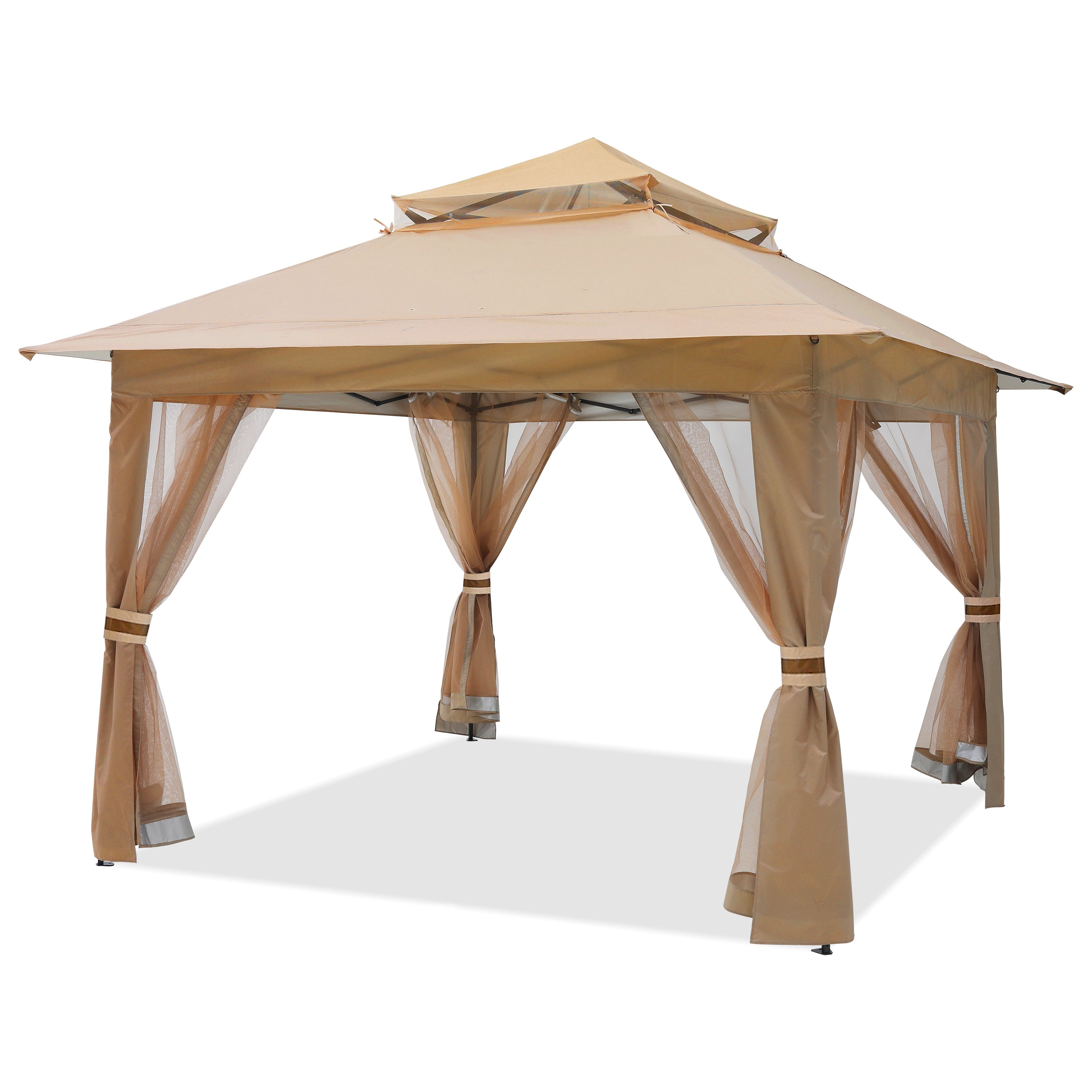 ABCCANOPY タープテント 大型 3m×3m|ワンタッチガーデンテント 8-10人用 蚊帳付き メッシュスクリーン 防虫テント UVカット 撥水・耐水 庭 日除け 虫除け対策 3段階調節 グレー