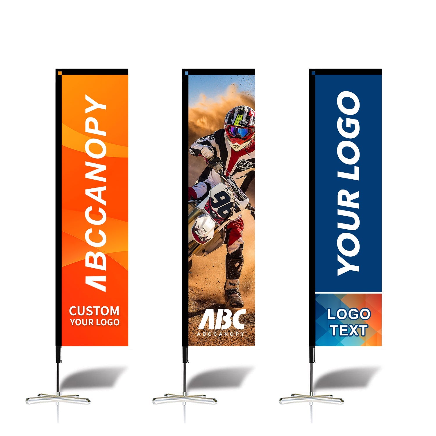【名入りフラッグ】ABCCANOPY オリジナルカスタムフラッグ｜ロゴ・写真・テキストを印刷可能 屋外用広告バナー ポールキット付属 単面印刷対応 耐久性ポリエステル製 ビジネス・店舗・イベントプロモーションに最適 2.5M／3M（選べる2サイズ）｜立て看板 広告旗 カスタマイズOK ｜フェザーフラッグ｜羽根型｜刃型｜雫型｜長方形｜曲刃型（1枚）