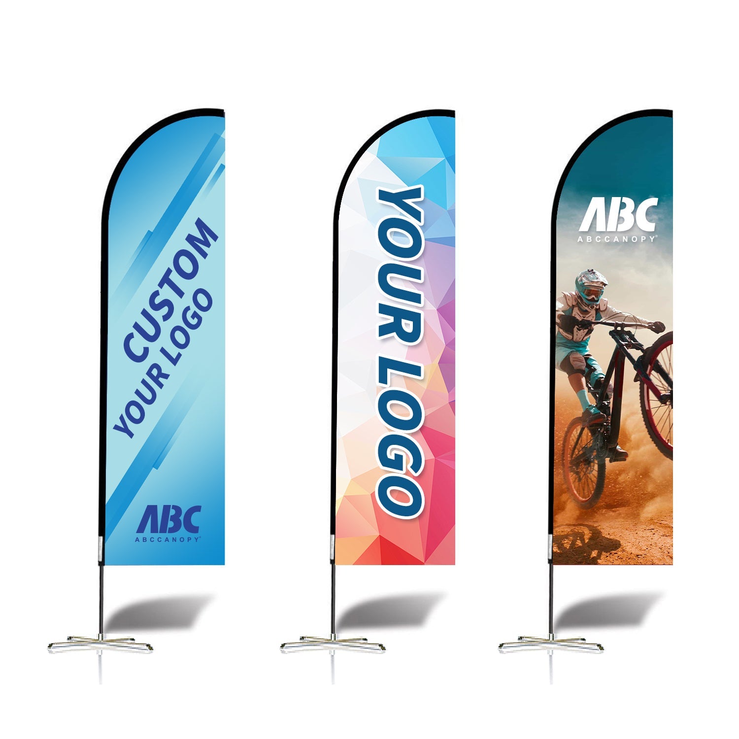 【名入りフラッグ】ABCCANOPY オリジナルカスタムフラッグ｜ロゴ・写真・テキストを印刷可能 屋外用広告バナー ポールキット付属 単面印刷対応 耐久性ポリエステル製 ビジネス・店舗・イベントプロモーションに最適 2.5M／3M（選べる2サイズ）｜立て看板 広告旗 カスタマイズOK ｜フェザーフラッグ｜羽根型｜刃型｜雫型｜長方形｜曲刃型（1枚）