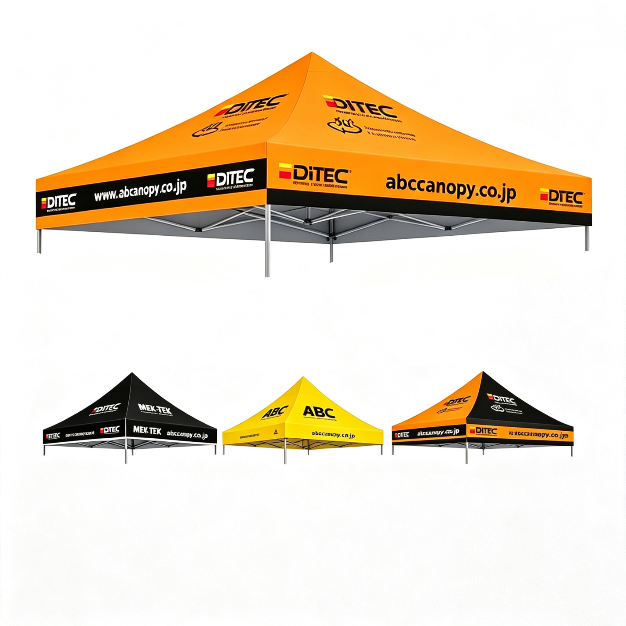 【名入りテント】ABCCANOPY ワンタッチタープテント2.5m/3m カスタムプリント テント UVカット 遮光 耐水加工 大型 簡易テント組立て簡単 持ち運び便利 【ロゴ・画像・イベント名等印刷可能】イベント・マーケット・学校・記念品（卒業/退団/優勝等）・寄贈用 カスタム大型テント 高品質防水 屋外用 【6ヶ月保証】2.5m 3m（屋根シートのみ）