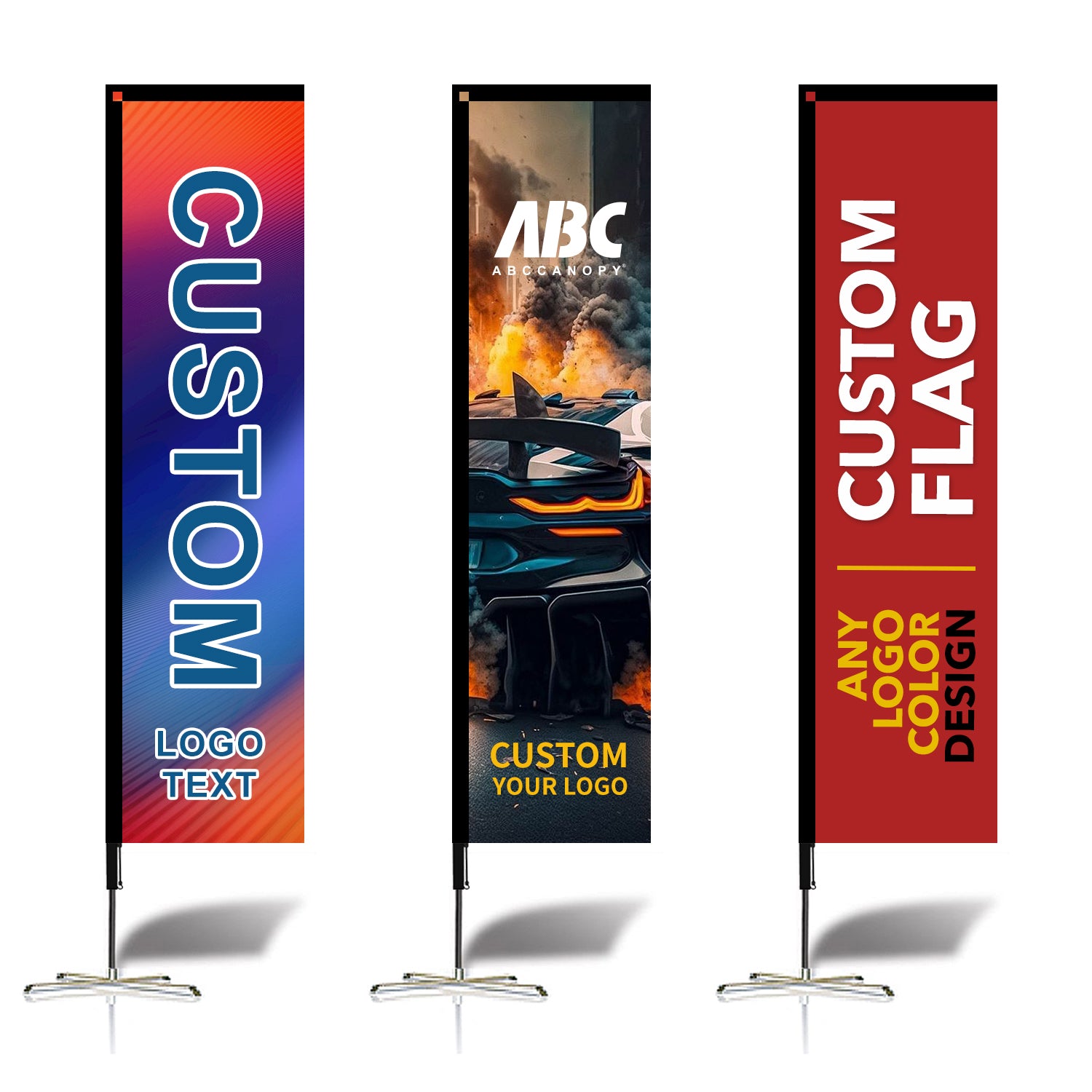 【名入りフラッグ】ABCCANOPY オリジナルカスタムフラッグ｜ロゴ・写真・テキストを印刷可能 屋外用広告バナー ポールキット付属 単面印刷対応 耐久性ポリエステル製 ビジネス・店舗・イベントプロモーションに最適 2.5M／3M（選べる2サイズ）｜立て看板 広告旗 カスタマイズOK ｜フェザーフラッグ｜羽根型｜刃型｜雫型｜長方形｜曲刃型（1枚）