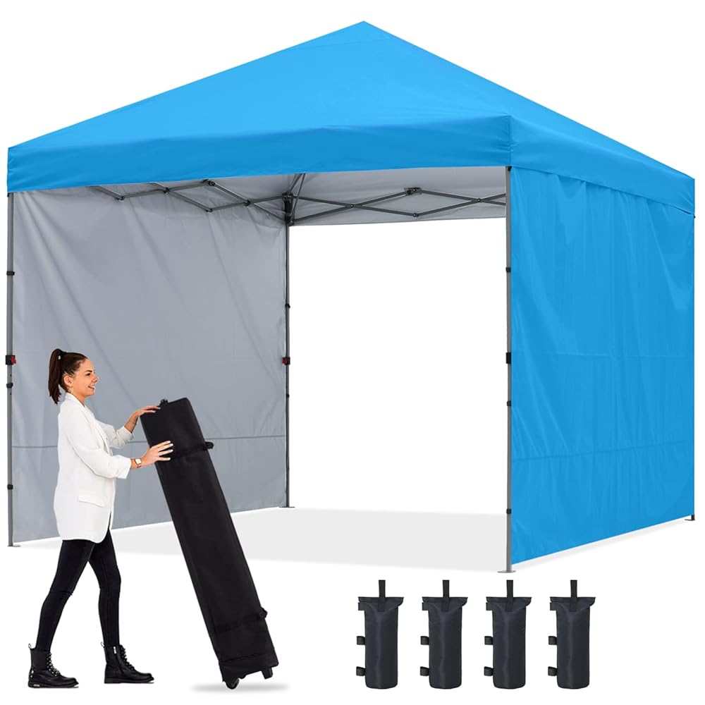 ABCCANOPY ワンタッチテント2.5m×2.5m /3.0m×3.0m サイドシート付 センターロック式 高さ 3 段階調整 耐水加工 UV カット 遮熱 日除け 強風対応 組立簡単 キャスターバッグ付属 アウトドア イベント用（3m / 2.5m）