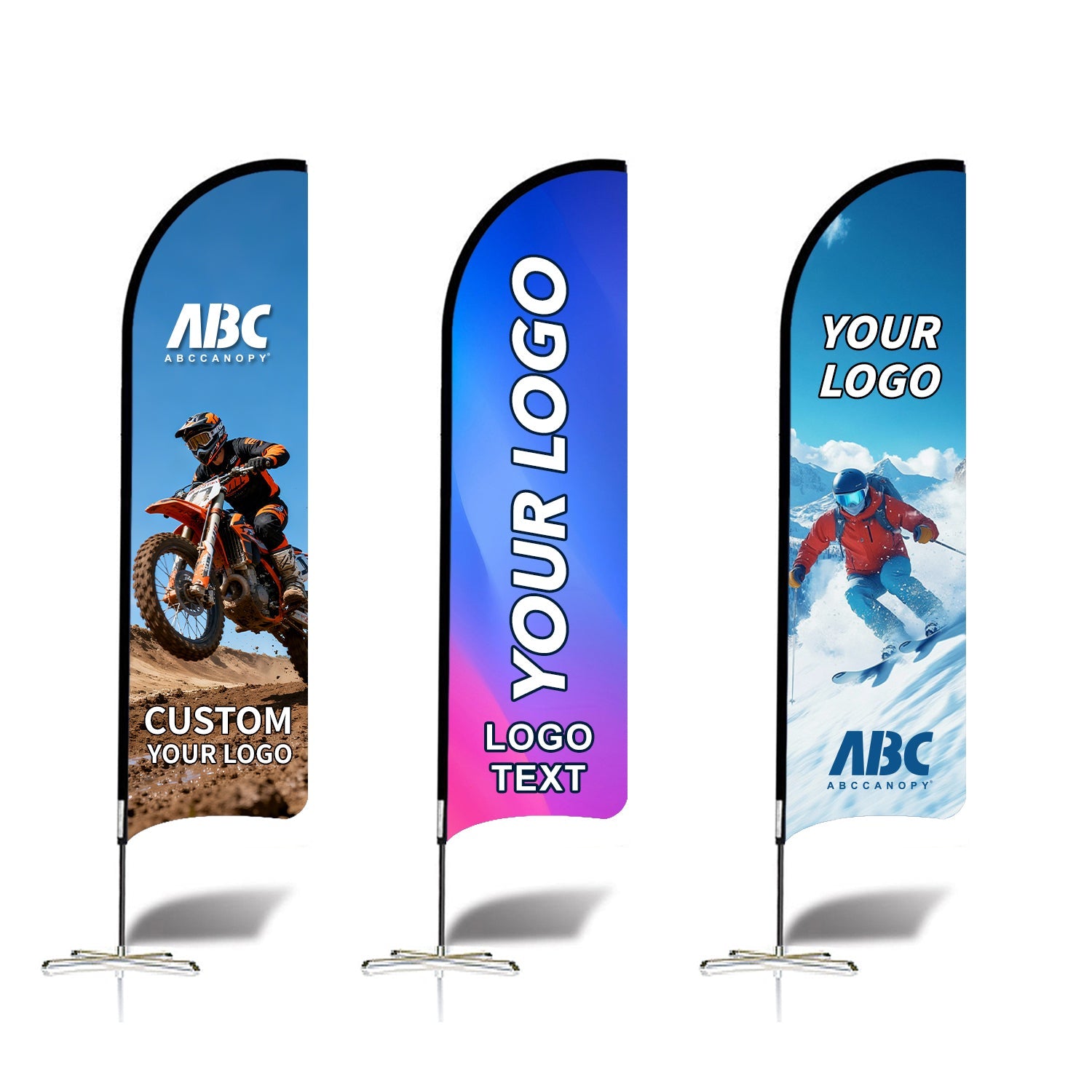 【名入りフラッグ】ABCCANOPY オリジナルカスタムフラッグ｜ロゴ・写真・テキストを印刷可能 屋外用広告バナー ポールキット付属 単面印刷対応 耐久性ポリエステル製 ビジネス・店舗・イベントプロモーションに最適 2.5M／3M（選べる2サイズ）｜立て看板 広告旗 カスタマイズOK ｜フェザーフラッグ｜羽根型｜刃型｜雫型｜長方形｜曲刃型（1枚）