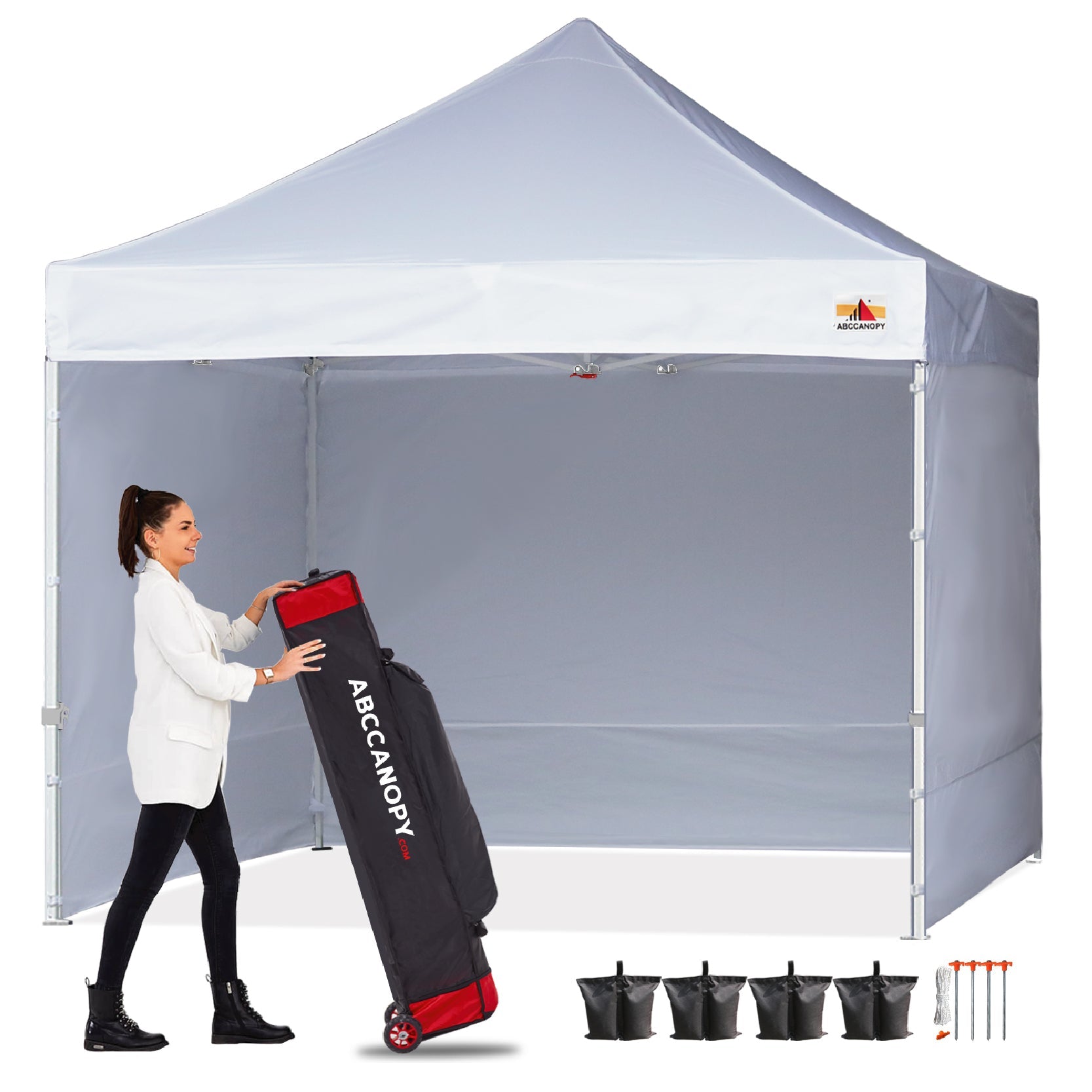 ABCCANOPY タープテント 2.5mx2.5m/3mx3m 屋根用ポール付き 横幕4枚（サイドシート3枚 ドアシート1枚付き） ファスナーで連結 大型テント 3段階調節 キャスターバッグ付き 高強度 商用テント