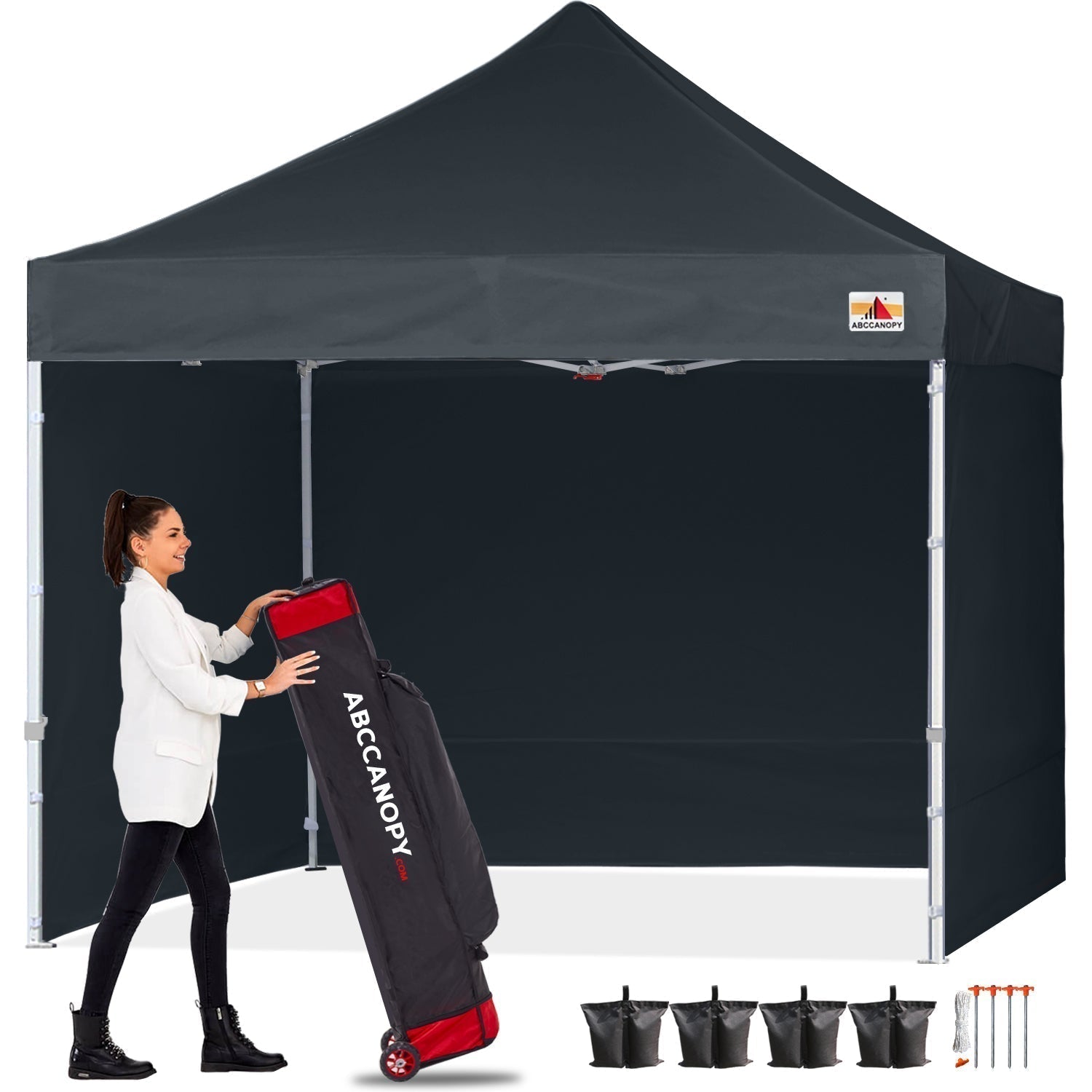 ABCCANOPY タープテント 2.5mx2.5m/3mx3m 屋根用ポール付き 横幕4枚（サイドシート3枚 ドアシート1枚付き） ファスナーで連結 大型テント 3段階調節 キャスターバッグ付き 高強度 商用テント