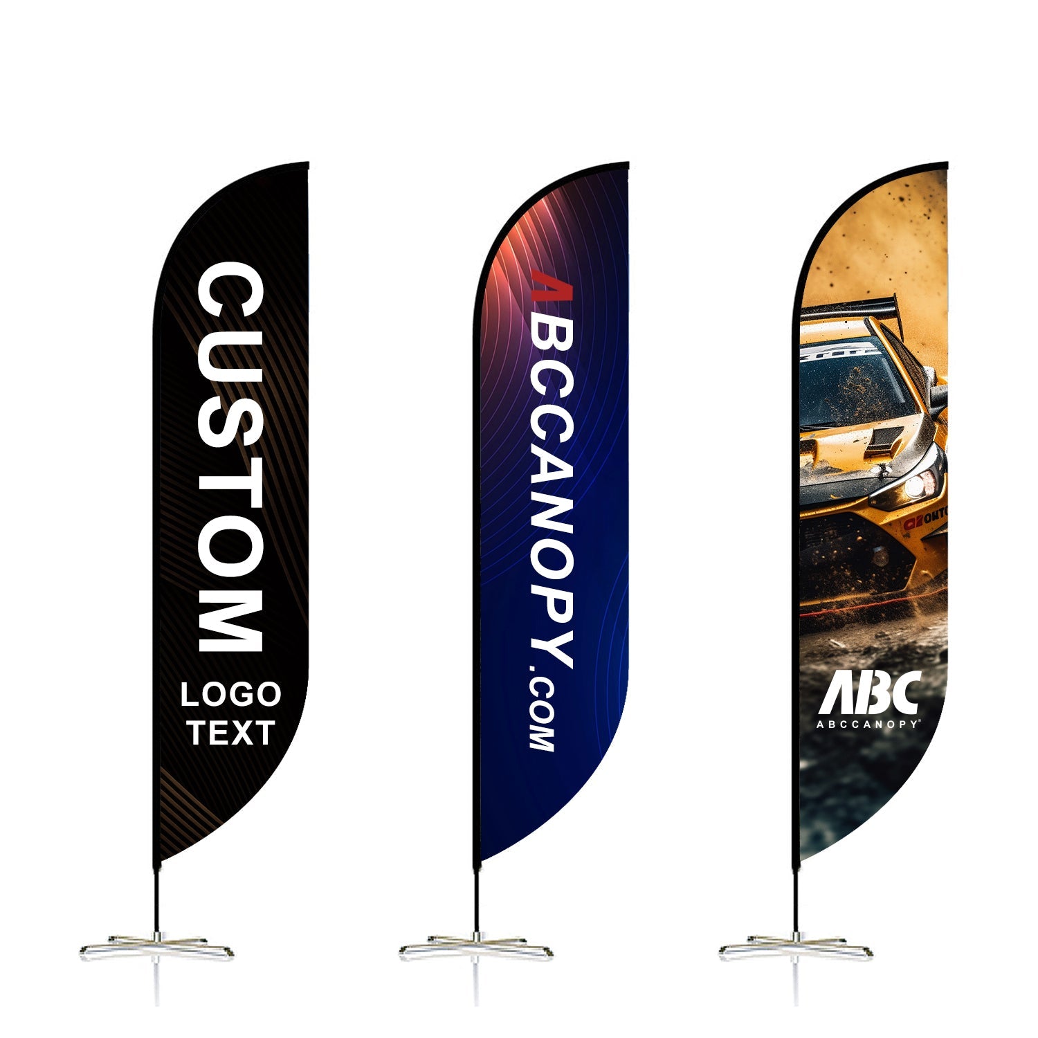 【名入りフラッグ】ABCCANOPY オリジナルカスタムフラッグ｜ロゴ・写真・テキストを印刷可能 屋外用広告バナー ポールキット付属 単面印刷対応 耐久性ポリエステル製 ビジネス・店舗・イベントプロモーションに最適 2.5M／3M（選べる2サイズ）｜立て看板 広告旗 カスタマイズOK ｜フェザーフラッグ｜羽根型｜刃型｜雫型｜長方形｜曲刃型（1枚）